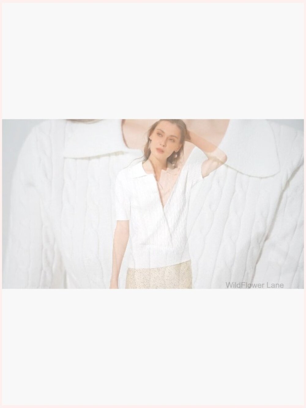 Short Sleeve V-Neck Cable Knit Sweater Top Soft Pullover - Picture 4 of 7